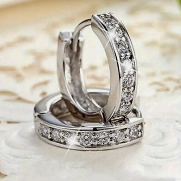 Sparkling Mini Silver Hoop Earrings - Picture 1 of 3